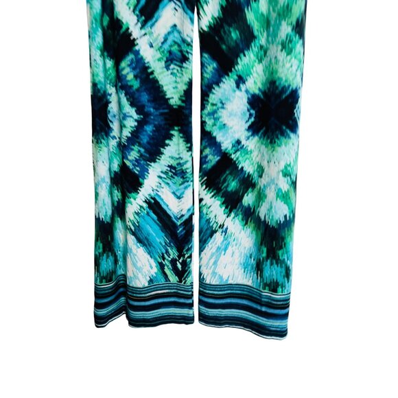 Ariella Medium Geometric Print Wide-Leg Pants - Teal, Aqua, Black, Navy & Green - Picture 7 of 9